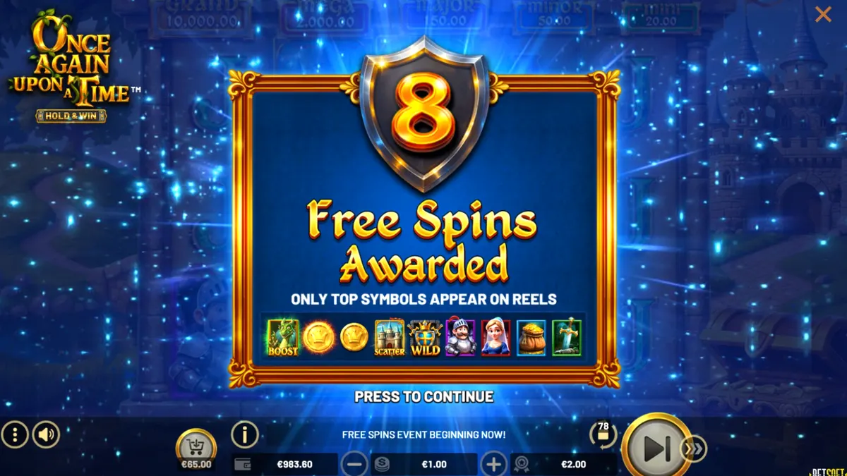 Pemandangan visual slot Once Again Upon A Time dengan tema ksatria dan naga