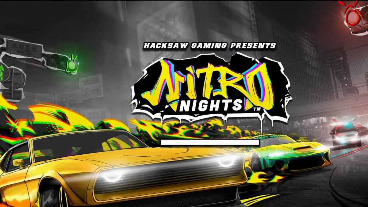 Tampilan visual game slot Nitro Nights dengan tema balap liar neon